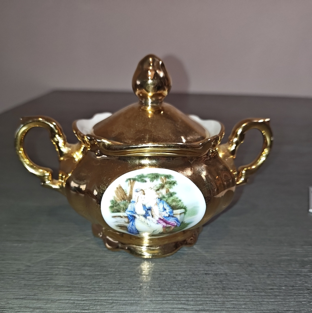 Vintage Heinrich Korb Porcelain Sugar Bowl - 24K Gold Trim Mid Century 1940-1969